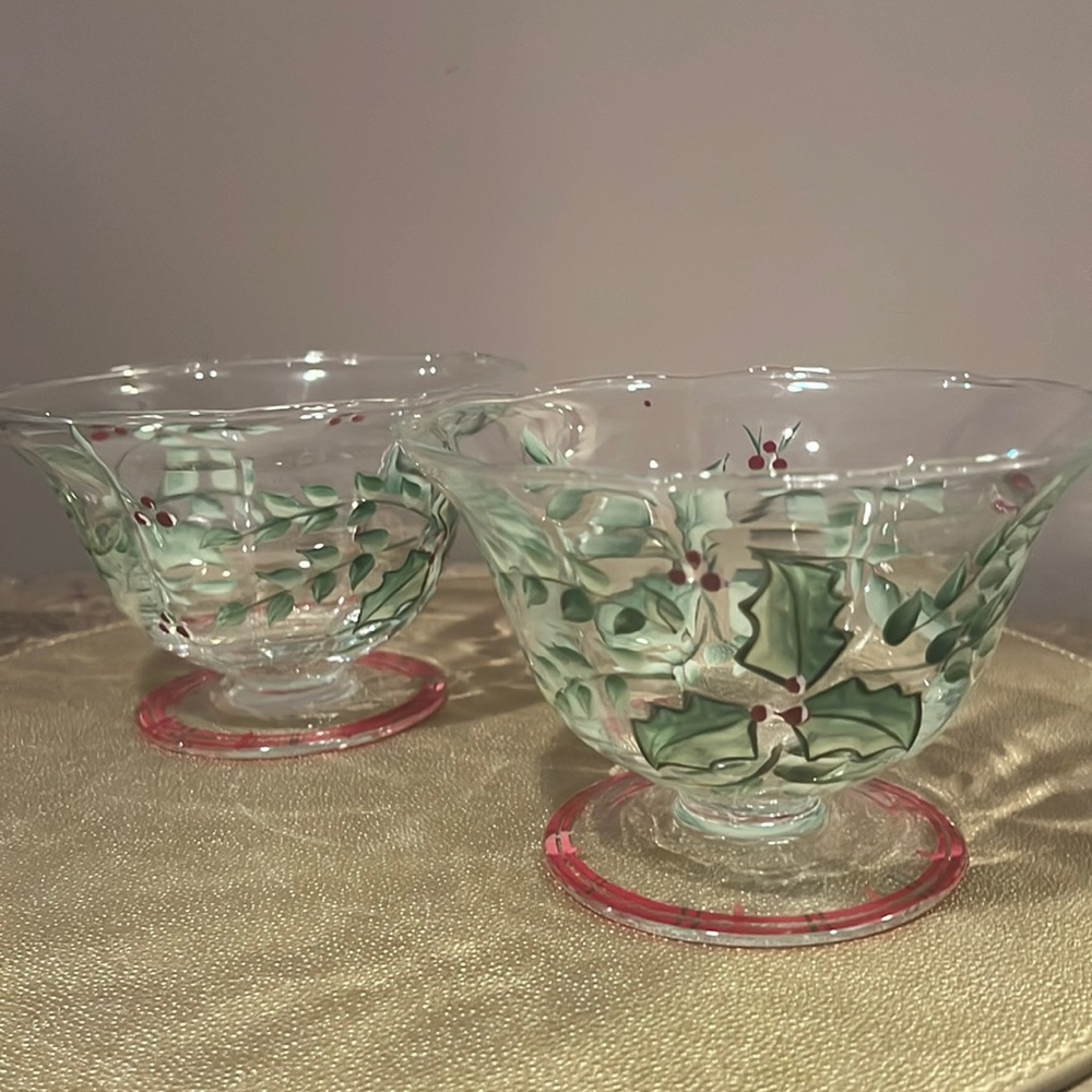 Laurie Gates Holly Set/2 Candy/Condiment Pedestal Serve Bowls